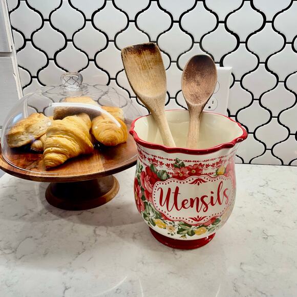 The Pioneer Women vintage Floral large utensil holder stoneware cottage - Picture 1 of 10